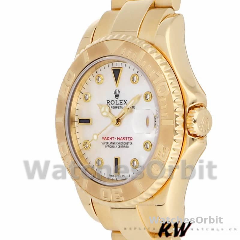 Rolex Yacht-Master 168628 White MOP Dial Yellow Gold 35MM Unisex Replica Watch