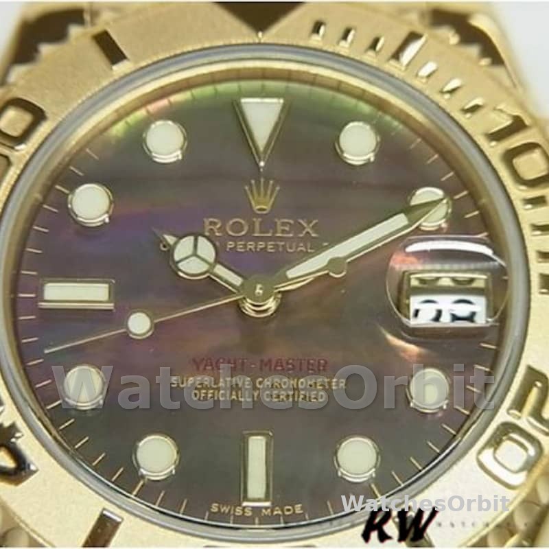 Rolex Yacht-Master 169628 Yellow Gold Black MOP Dial 29MM Lady Replica Watch