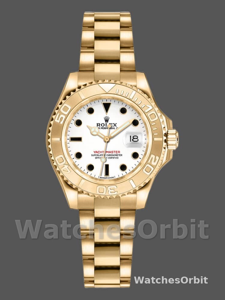 Rolex Yacht-Master 169628 Yellow Gold White Dial 29MM Lady Replica Watch