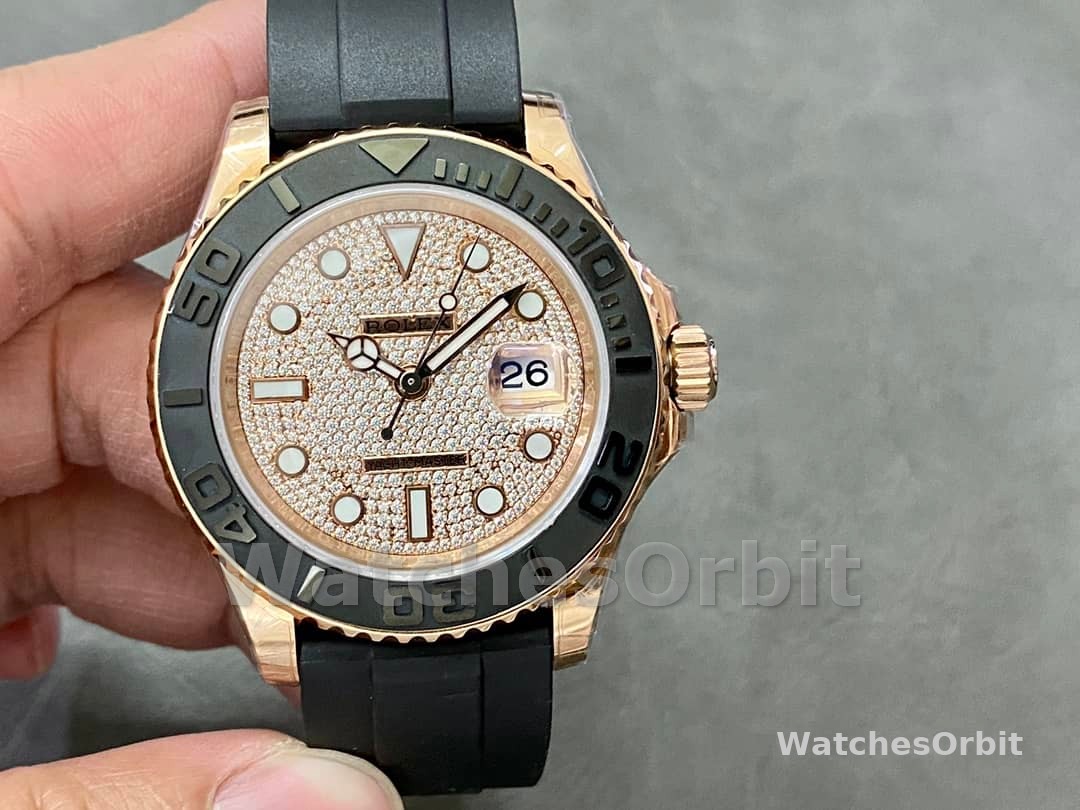 Rolex Yacht-Master II 126655 Diamond Pave Dial Rose Gold 40mm Mens Replica Watch