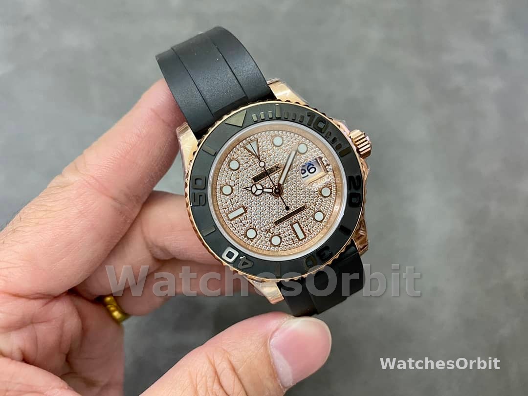 Rolex Yacht-Master II 126655 Diamond Pave Dial Rose Gold 40mm Mens Replica Watch